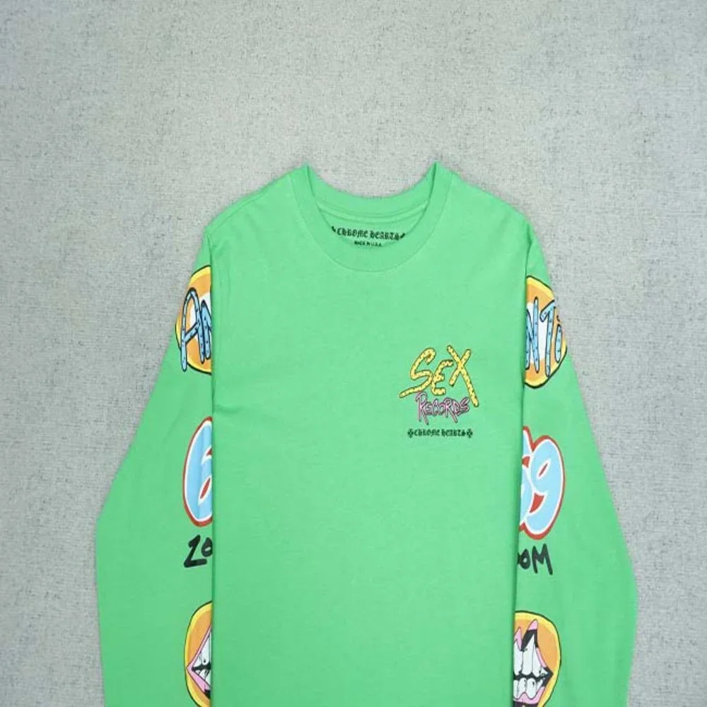 Chrome Hearts Yellow Letter Print Logo T-Shirt - Green Long Sleeve - Picture 7 of 13